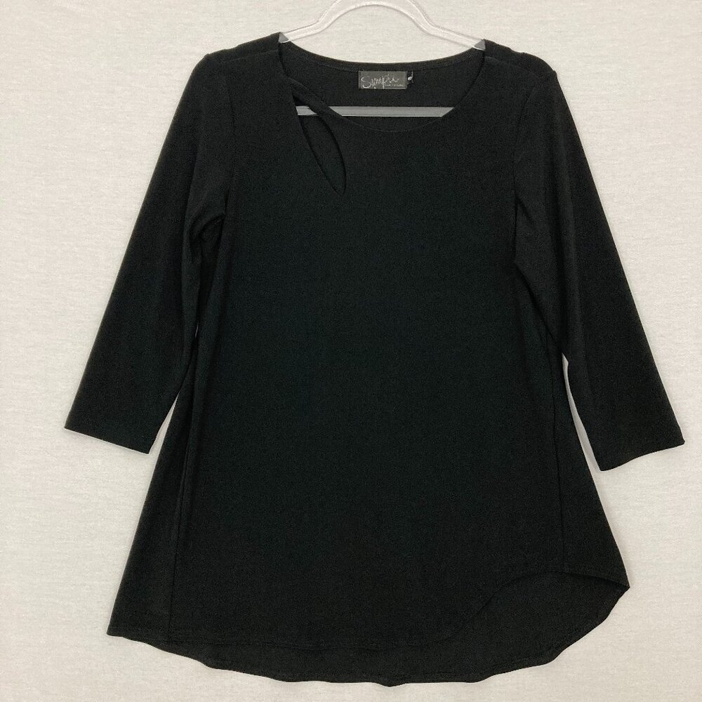 Sympli Black Cut Out Detail 3/4 Sleeve Stretch Top size 8 Minimalist
